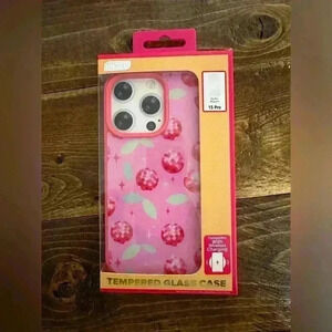 iPhone 15 Pro Tempered Glass Cherry Phone Case NEW